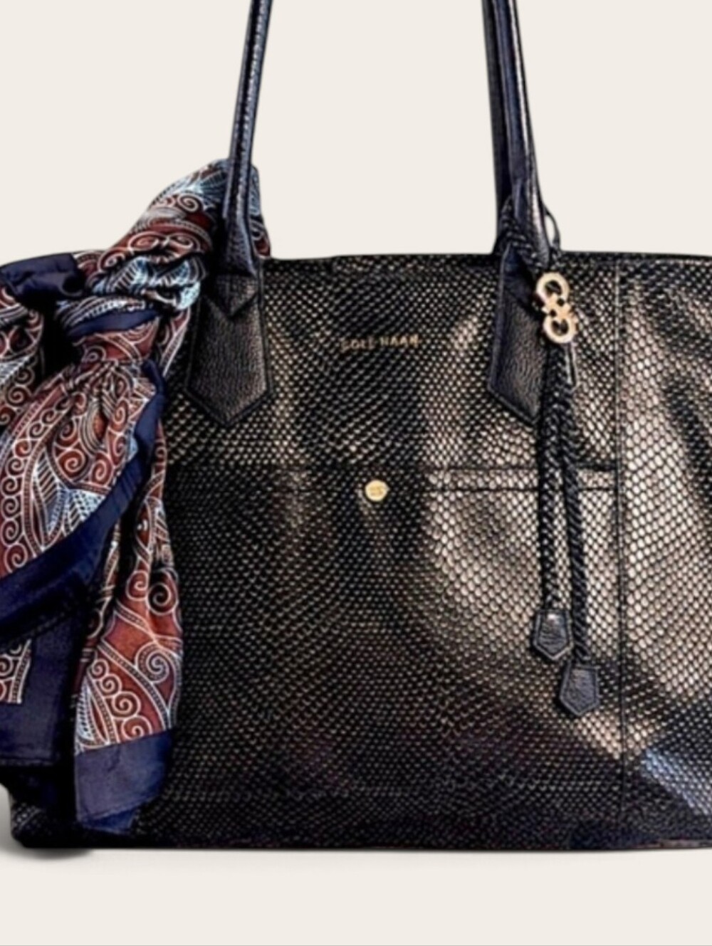 👜 Cole Haan Classic Black Textured Leather Tote W/ Tassel And Tons Of Room!